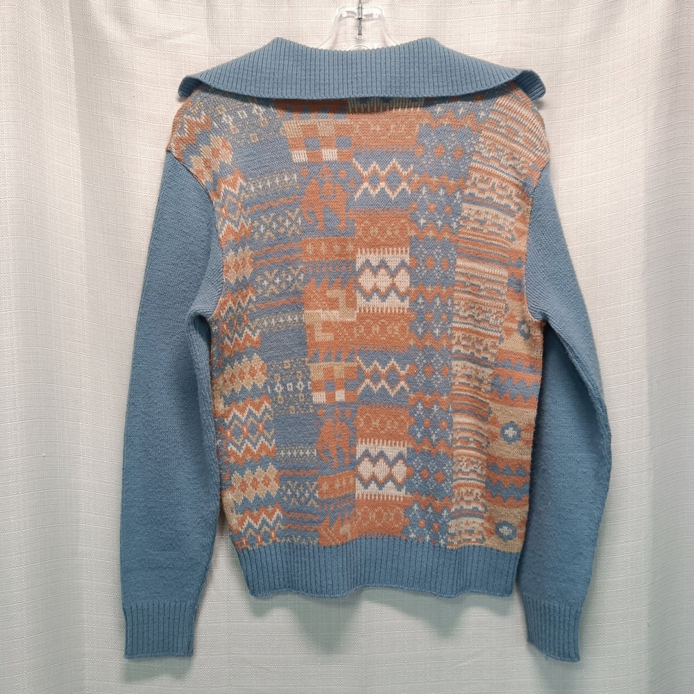 Vtg Robert Bruce Geometric Knit Sweater Blue Orange XL USA Made Sailor Collar - Picture 5 of 5